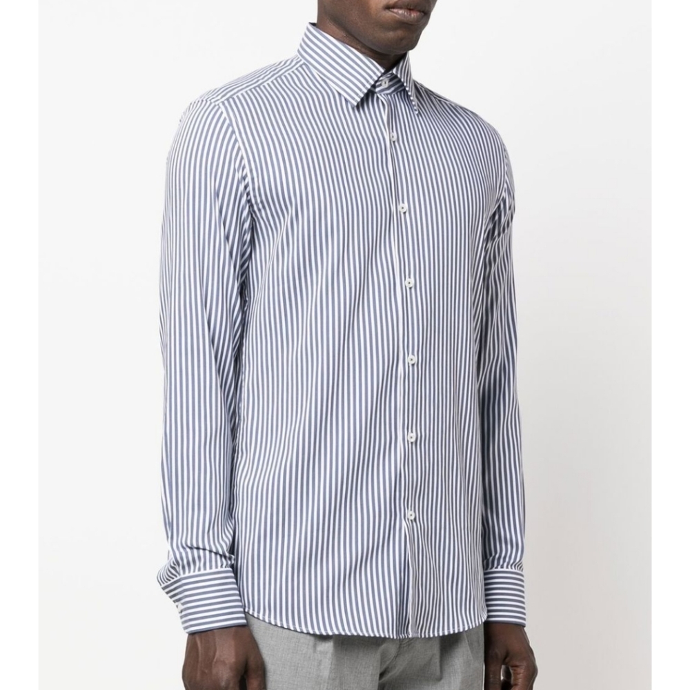 Hugo Boss Lucas Fitted Blue Striped Long Sleeve Button Up Dress Shirt Size L